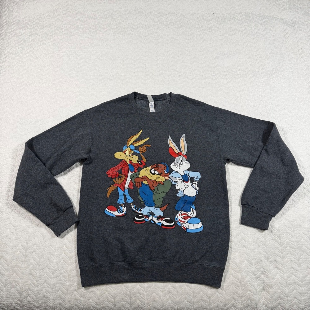 Jerzees Looney Tunes Bugs Bunny Taz Wile E‎ Coyote Crewneck Sweatshirt Gray Sz S